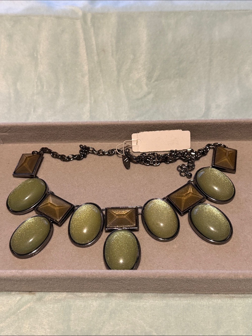 New York & Company Olive Green and Bronze Statement Bib Necklace